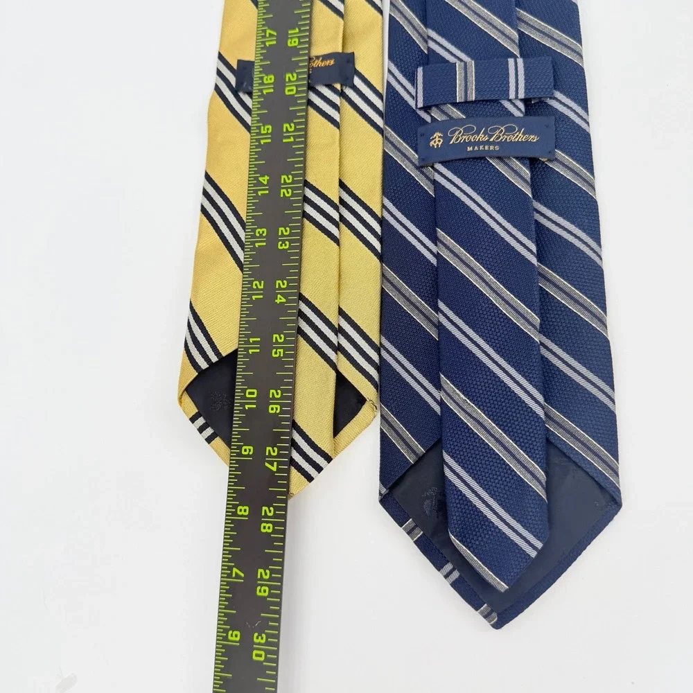 Brooks Brothers Tie Set Mens Gold Navy Striped Silk Cotton Ivy Prep Office